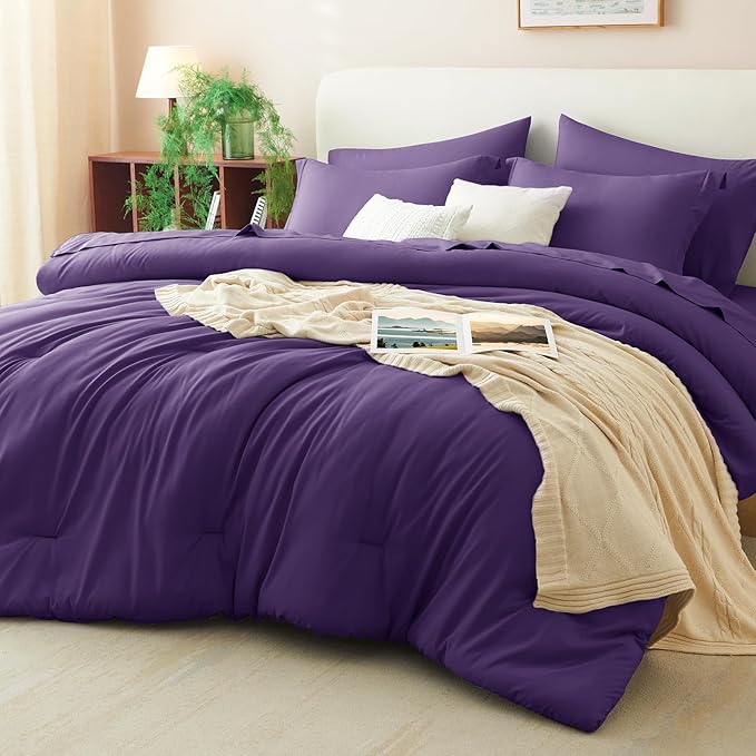 CozyLux Queen Comforter Set Purple, 7 Pieces Bed in a Bag Queen Comforter Set by CozyLux