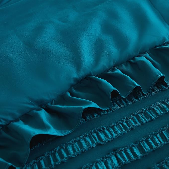 WONGS BEDDING Teal Comforter Set King, 3 Pieces Ruffle Farmhouse Shabby Chic - Image 6