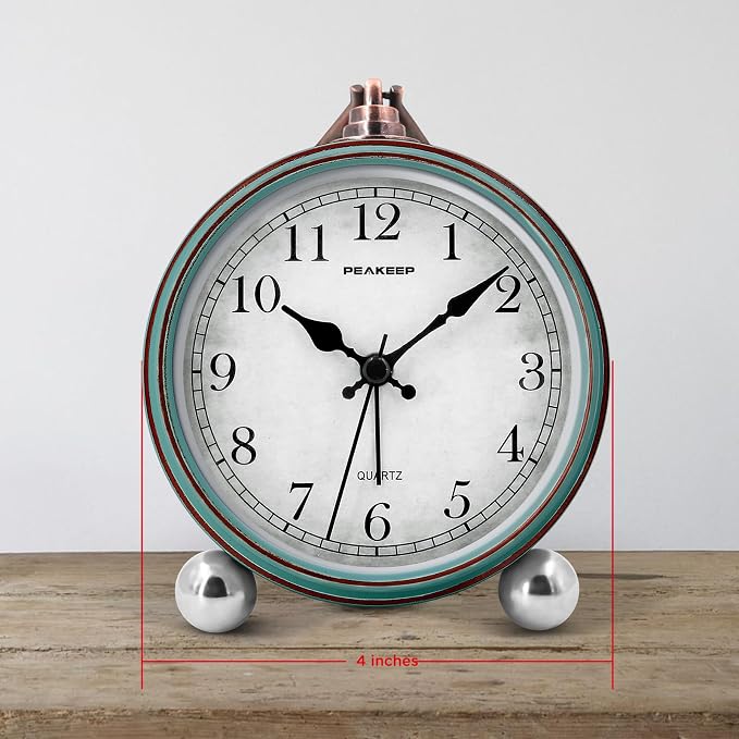 Peakeep 4" Small Battery Operated Antique Retro Analog Alarm Clock - Image 7