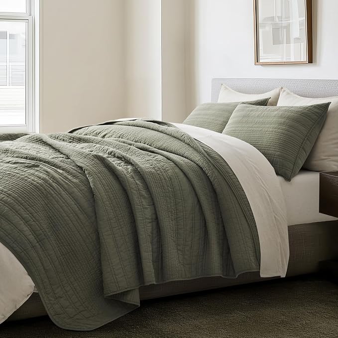 EVERGRACEHOME 100% Cotton Modern Lines Quilt Set Queen Size, Pre-Washed Soft - Image 5