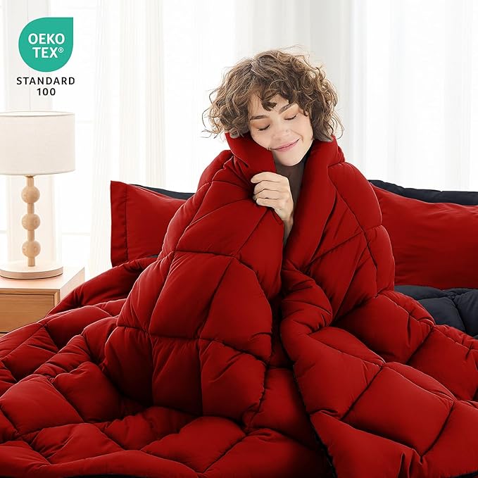 MUXHOMO 7 Pieces Oversized King Comforter Set, Reversible Bed in a Bag - Image 2