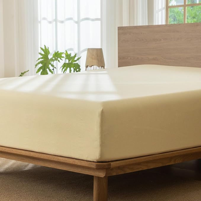MooMee Fitted Bottom Sheet Only 100% Washed Cotton Linen Like Textured - Image 2