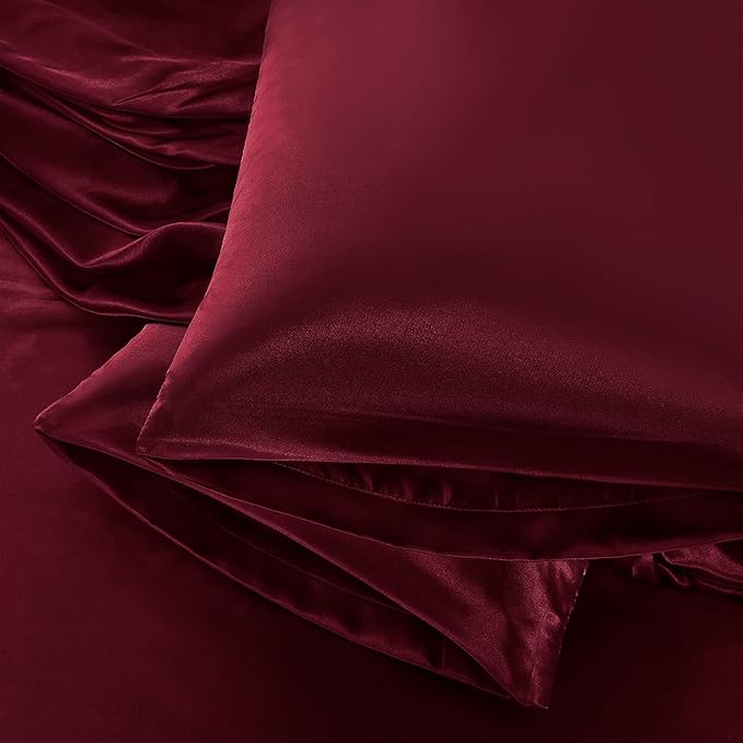 Aormenzy Satin Pillow Cases for Women King Size Set of 2, Burgundy Satin by Aormenzy