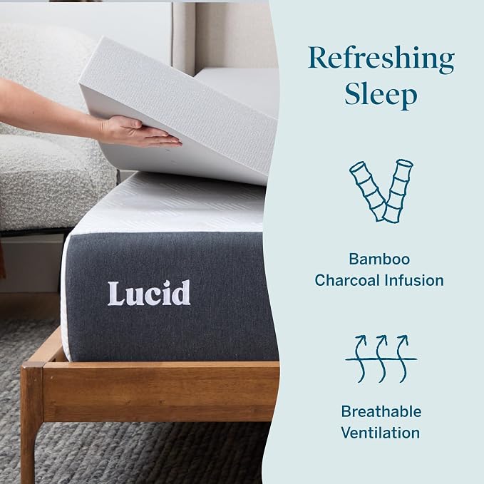 Lucid 4 Inch Bamboo Charcoal Infused Memory Foam Mattress Topper - Image 2