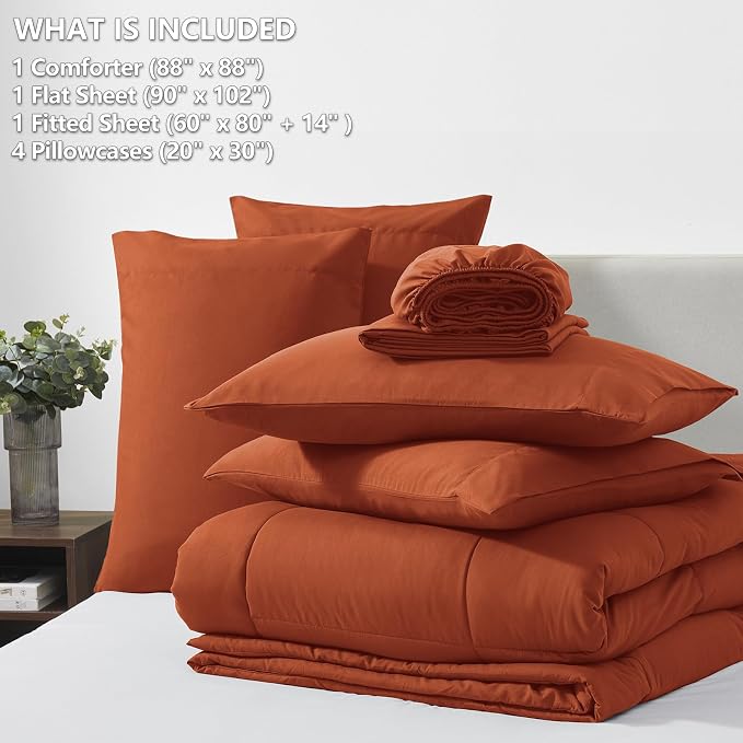 CozyLux Queen Comforter Set Terracotta, 7 Pieces Bed in a Bag, Burnt Orange - Image 6