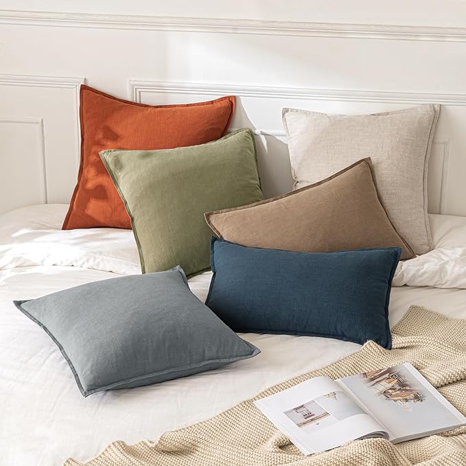 MIULEE Decorative Linen Euro Sham Pillow Covers 24x24 Natural Beige Boho - Image 5