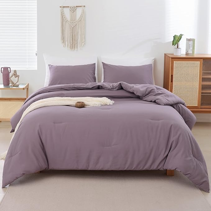 ROSGONIA King Size Comforter Set Dusty Purple - Image 4