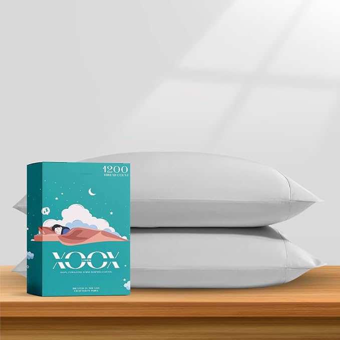 XOOX Linen 100% Egyptian Cotton King Pillow Cases Set of 2 by XOOXLinen