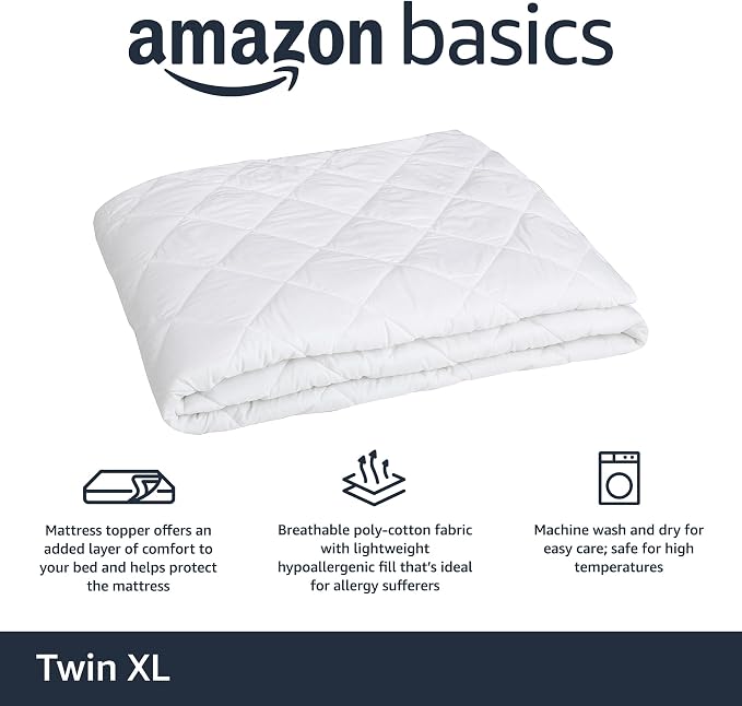 Amazon Basics Hypoallergenic Breathable Quilted Mattress Topper Pad, 18 Inches - Image 2