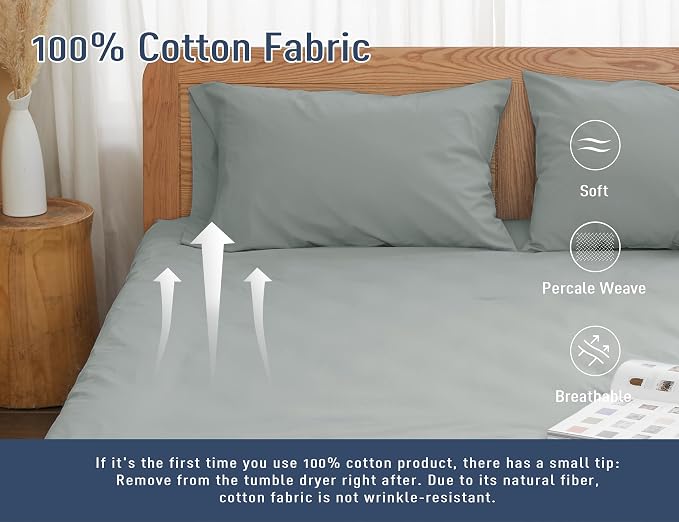 Pillow Cases, Standard Queen Size Cotton Percale Weave Pillowcases, Pre-Shrunk - Image 4