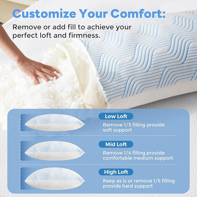 Cooling Bed Pillows for Sleeping 2 Pack Shredded Memory Foam Pillows Standard - Image 4