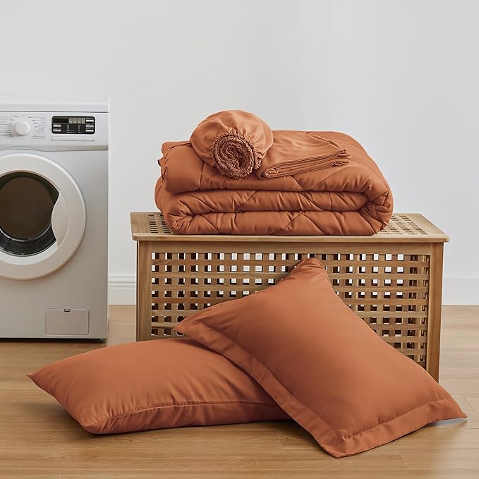Love's cabin Twin Comforter Set Terracotta, 5 Pieces Twin Bed in a Bag - Image 6