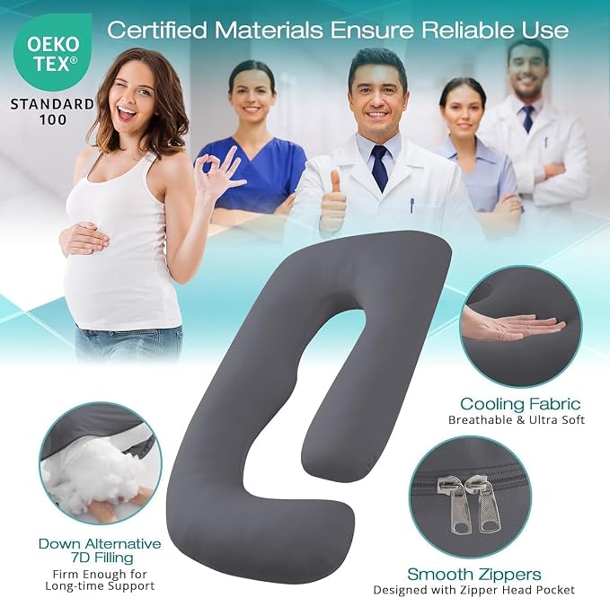 Sasttie Pregnancy Pillows for Sleeping, Jumbo U Shaped Cooling Full Body Pillow - Image 3