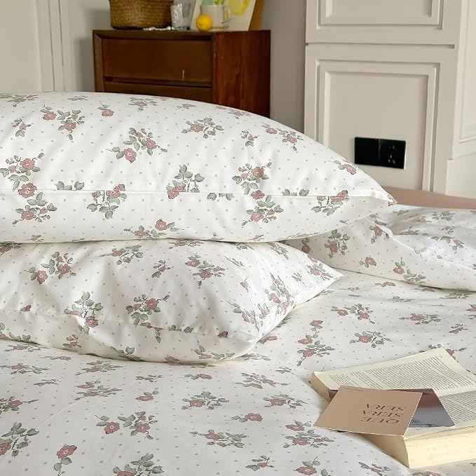 MKXI Garden Floral Duvet Cover Peach Blossom Aesthetic Bedding White Print - Image 3