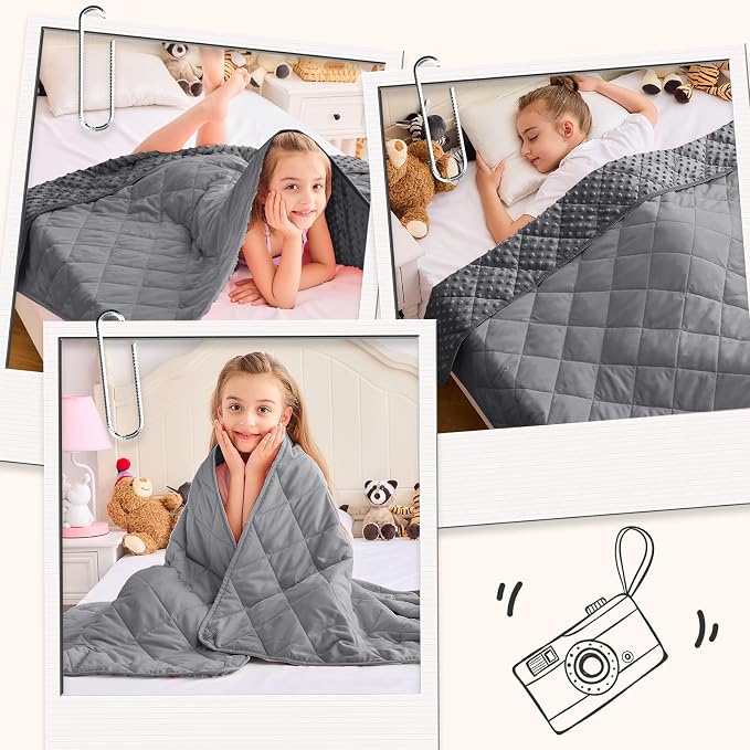 Grey Weighted Blanket Kids 7lbs, Breathable Cooling Minky Heavy Throw Blanket - Image 5