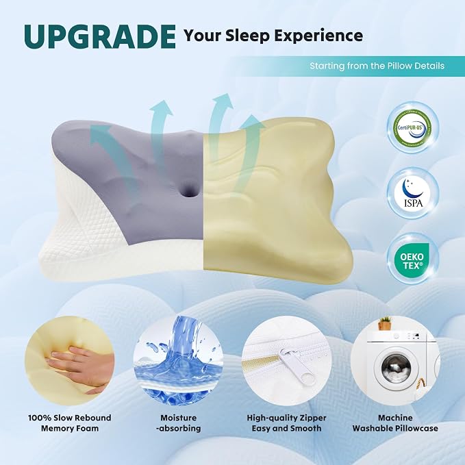 DUMOS Cervical Neck Pillow, Cooling Ergonomic Memory Foam Pillows - Image 5