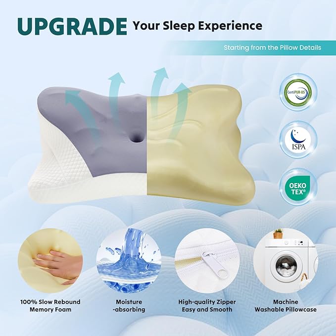 DUMOS Cervical Neck Pillow, Cooling Ergonomic Memory Foam Pillows - Image 5