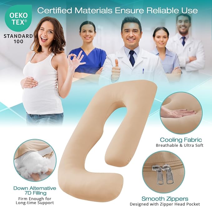 Sasttie Pregnancy Pillows for Sleeping, U Shaped Cooling Full Body Pillow - Image 3