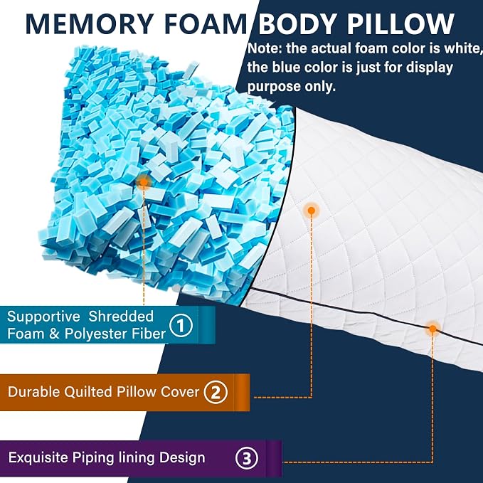 1 MIDDLE ONE Body Pillow, Memory Foam Body Pillows - Image 2