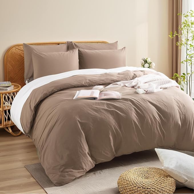 NEXHOME PRO 100% Washed Cotton Duvet Cover King Size, Ogranic Natural Linen - Image 3