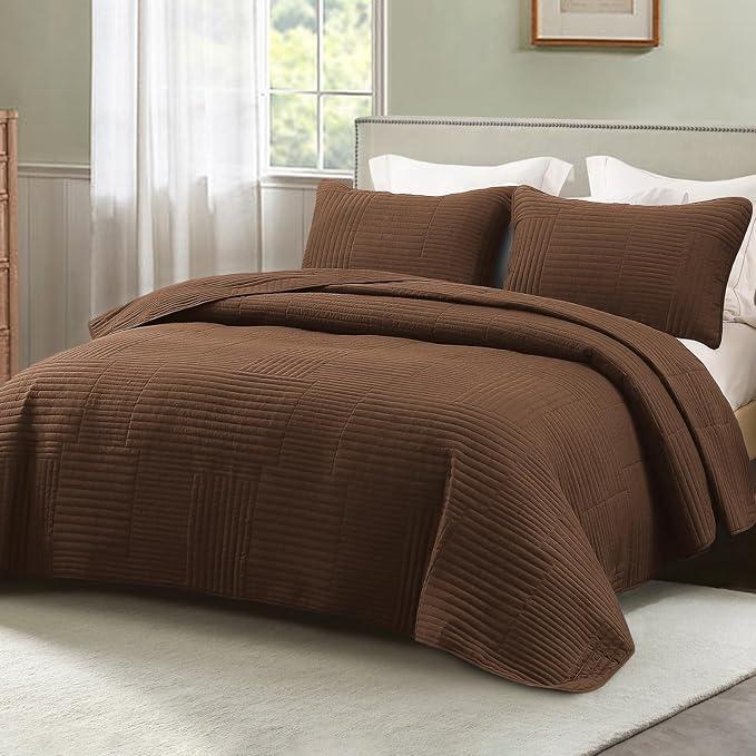 Whale Flotilla Ultra Soft Queen Quilt Bedding Set, Lightweight Microfiber Brown by WHALEFLOTILLA