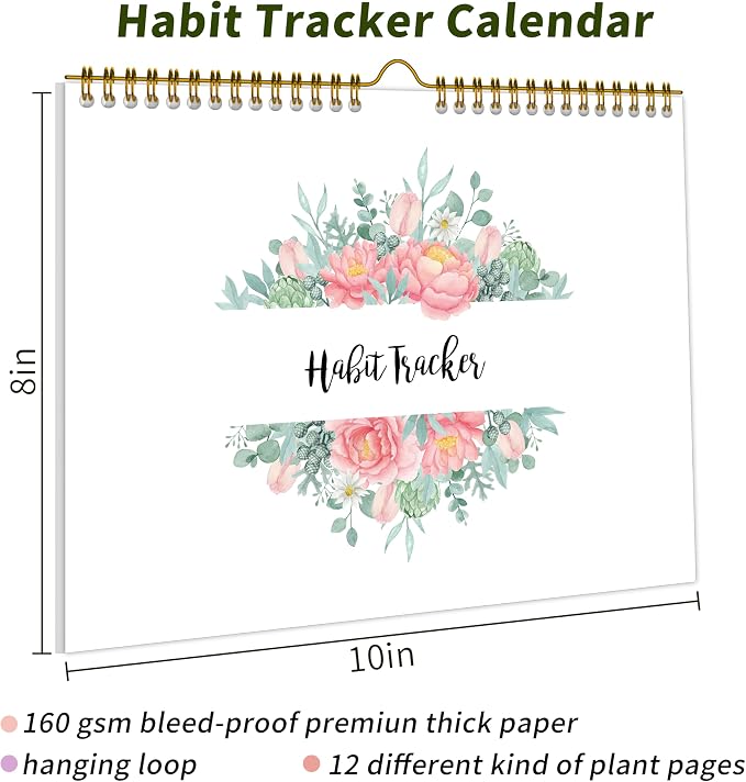 Habit Tracker Calendar, 12 Monthly Habit Tracker Journal - Image 2