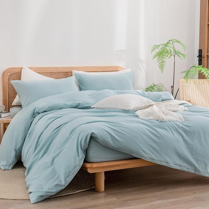 BESTOUCH Duvet Cover Set 100% Washed Cotton Linen Feel Super Soft Comfortable - Image 4