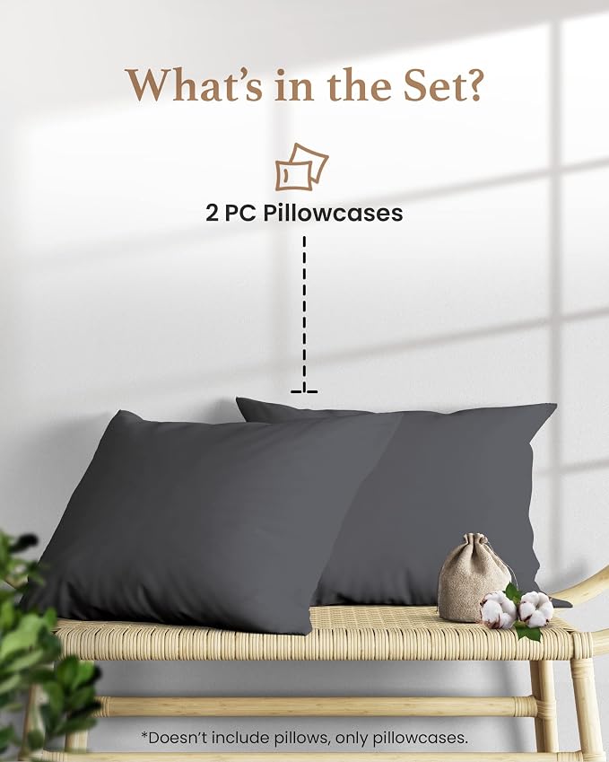 1000 TC Dark Gray Standard Pillowcases Set of 2 100% Egyptian Cotton Pillow - Image 2