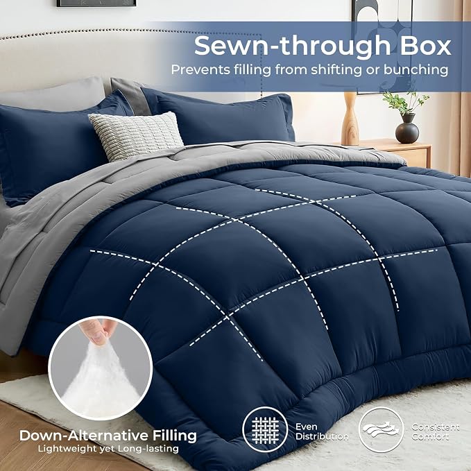 Sasttie King Size Comforter Set, 7 Pieces Bed in a Bag King, Complete Bedding - Image 3