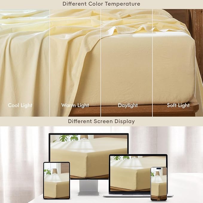 MooMee Fitted Bottom Sheet Only 100% Washed Cotton Linen Like Textured - Image 7
