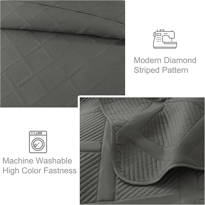 Exclusivo Mezcla King Quilt Set- Grey Quilts Bedding Set - Image 4