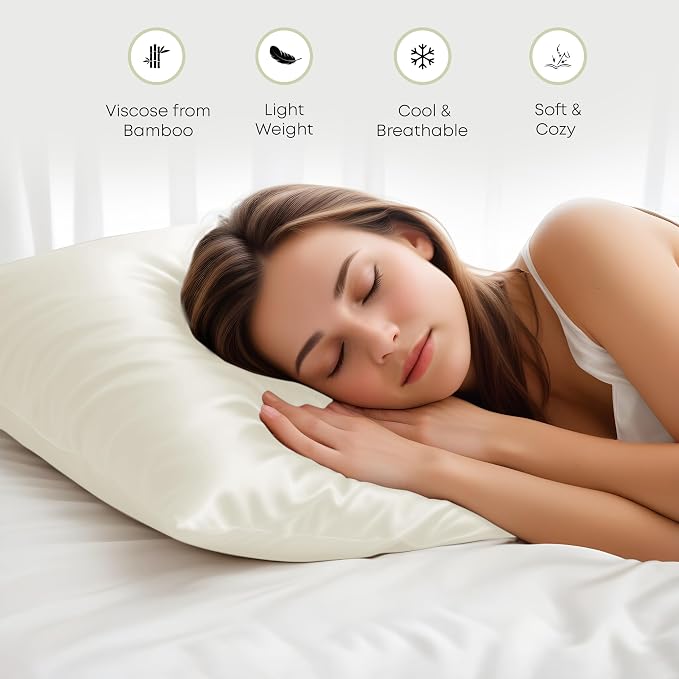 LINENWALAS 100% Rayon Derived from Bamboo Silk Pillow Cases Set of 2, Soft - Image 5
