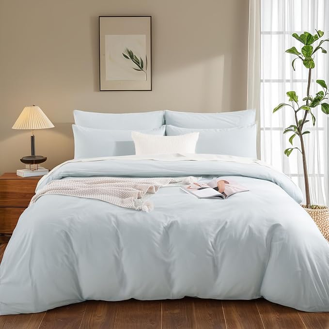 NEXHOME PRO Duvet Cover Set Queen Size Linen Look Textured Natural 100% Organic - Image 3