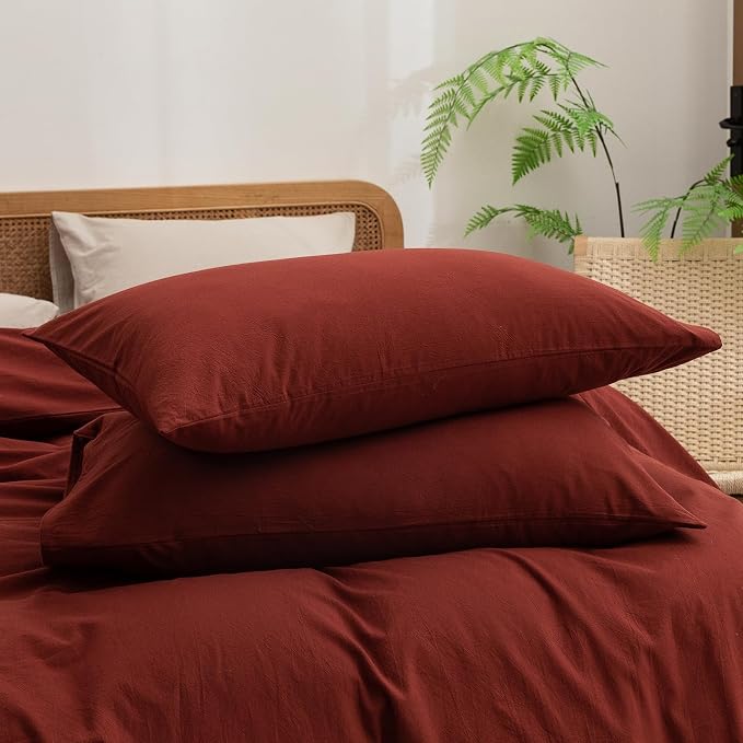 BESTOUCH Duvet Cover Set 100% Washed Cotton Linen Feel Super Soft Comfortable - Image 7