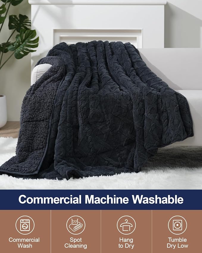 Super Fuzzy Soft Sherpa Fleece Weighted Blanket, 15 lbs Dual Sided Fluffy Heavy - Image 5