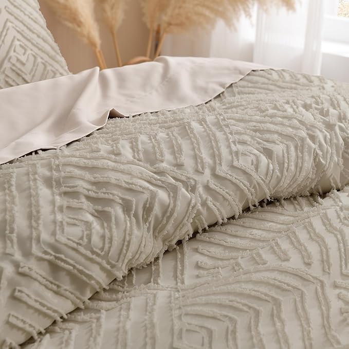 Andency Oatmeal King Size Comforter Set, 3 Pieces Boho Bedding Set & Collections - Image 5