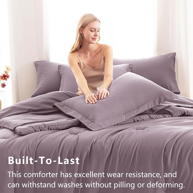 CozyLux King Size Comforter Set Dusty Purple, 7 Pieces Bed in a Bag King - Image 3