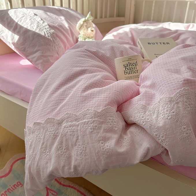 mixinni Pink Gingham Duvet Cover Full Size - Image 3