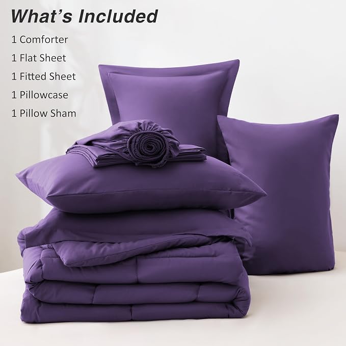 Love's cabin Twin Comforter Set Dark Purple, 5 Pieces Twin Bed in a Bag - Image 8
