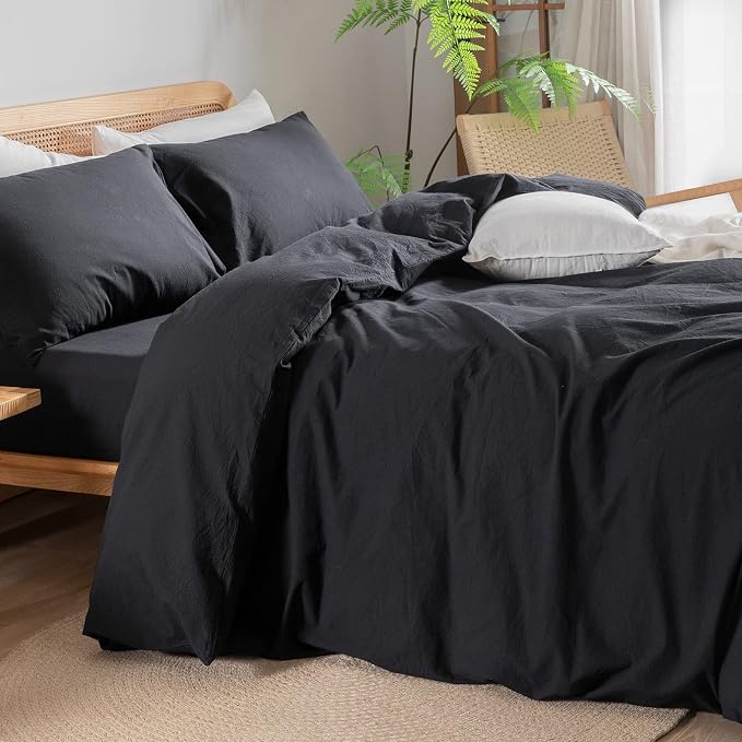 BESTOUCH Duvet Cover Set 100% Washed Cotton Linen Feel Super Soft Comfortable - Image 2