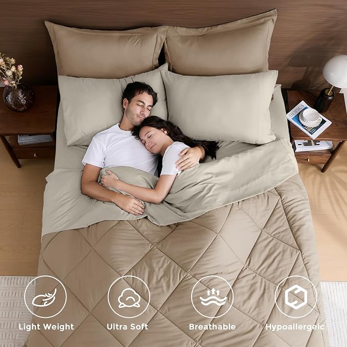 HEVUMYI Khaki & Linen California King Comforter Set - Image 2