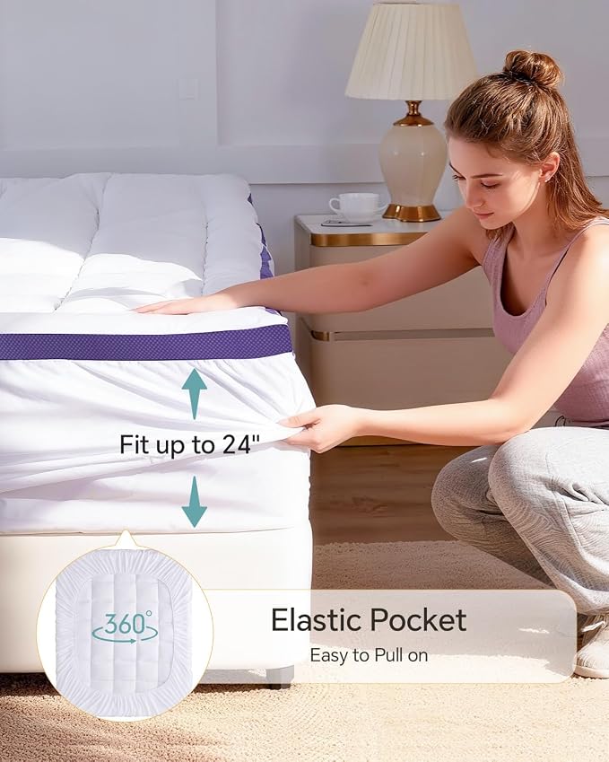 ChiXpace Dual Layer 4 Inch Memory Foam Mattress Topper Queen - Image 5