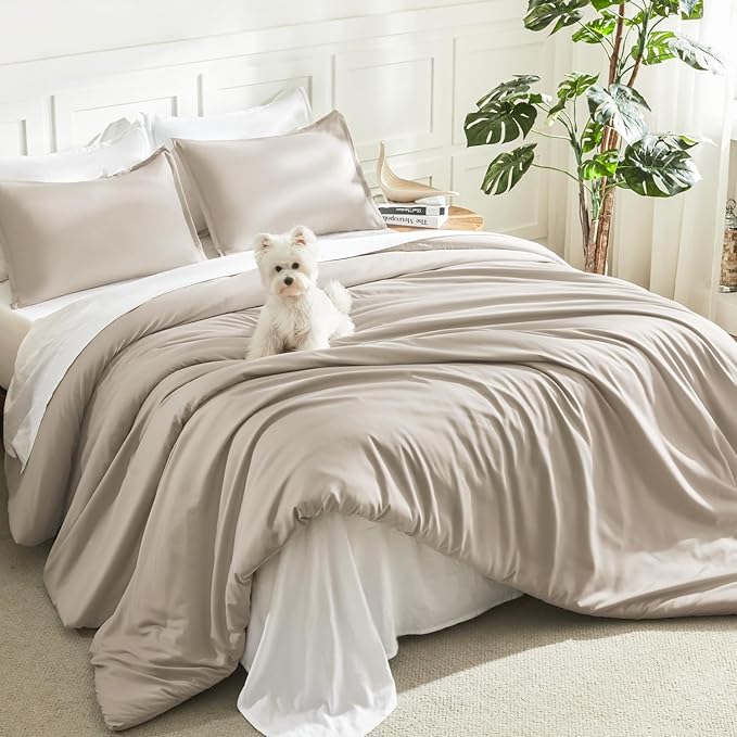 Litanika Oatmeal Comforter King Size, 3 Pieces Lightweight Solid Bedding by Litanika