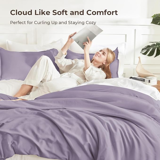 Litanika Grayish Lavender Purple Comforter Set Full Size, 3 Pieces Lightweight - Image 2