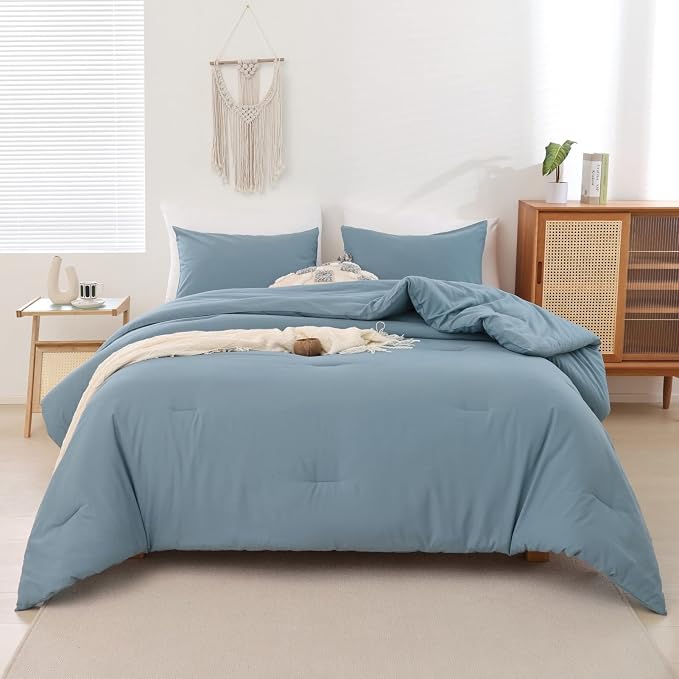 ROSGONIA California King Comforter Set Dusty Blue, All Season Bedding Bedspread - Image 3