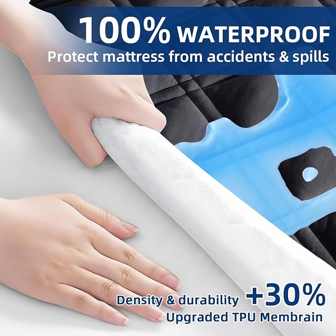 MEELUS King Mattress Protector, Waterproof Quilted Mattress Pad Cover Fitted - Image 4