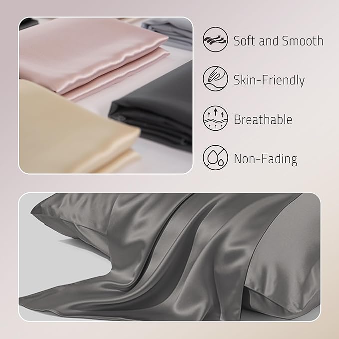 Gabire Mulberry Silk Pillow Cases Set of 2, Both Sides Real Silk Pillowcase - Image 2