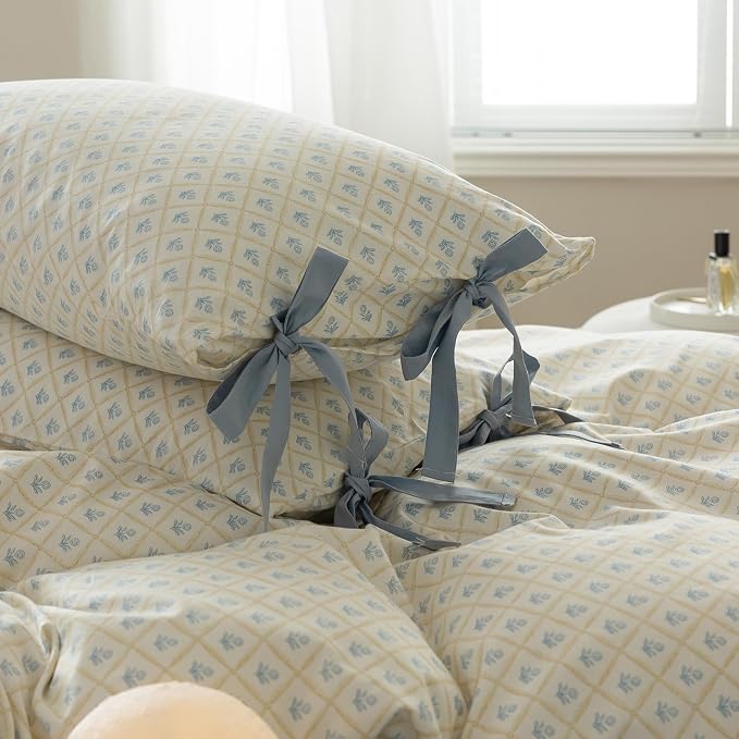 mixinni Blue Floral Duvet Cover Set Queen - Image 5