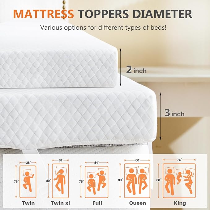 DUMOS 3 Inch Gel Memory Foam Mattress Topper Queen Size, Cooling Breathable - Image 3