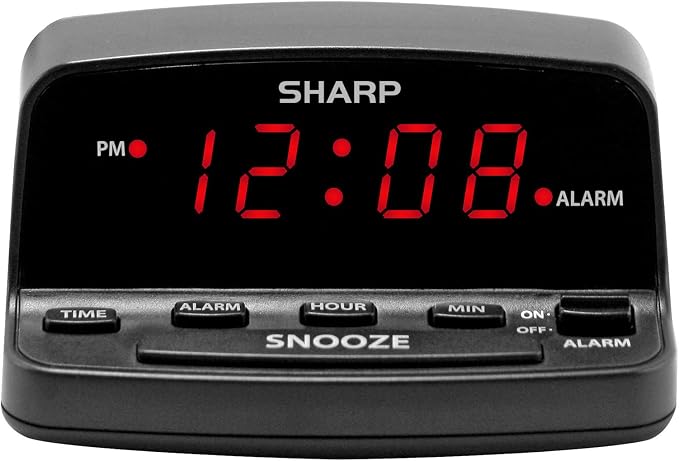 Sharp Digital Alarm Clock with Keyboard Style Controls, Battery Back-up by SHARP